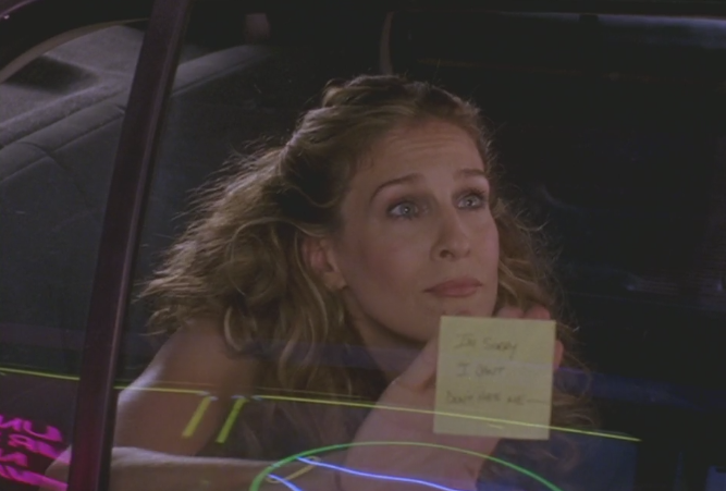 Carrie's breakup post-it on Sex and the City